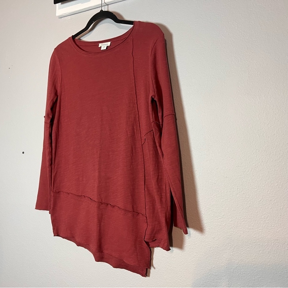Sundance Long Sleeve Shirt Asymmetrical Raw Hem Rust Orange Size XS Cotton